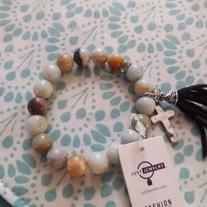 Earth tone bead bracelet with cross